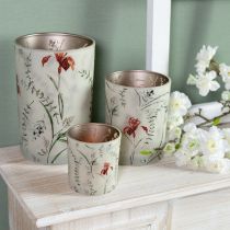 Artikel Decoratieve glazen lantaarn met bloemenmotief voor een sfeervolle inrichting, 8 cm, 4 stuks.