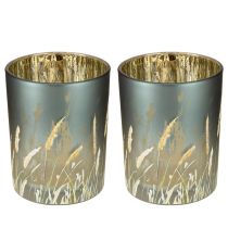 Artikel Elegante decoratieve lantaarn met grasmotief voor een gezellige sfeer in huis, 12,5 cm, 2 stuks.
