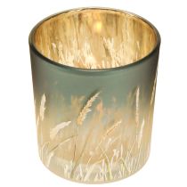 Artikel Decoratieve glazen lantaarn met grasmotief voor een sfeervolle kamerdecoratie, blauw, 8 cm, 4 stuks.