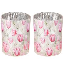 Artikel Elegante lantaarn met tulpmotief voor sfeervolle lentedecoratie, 12,5 cm, 2 stuks.