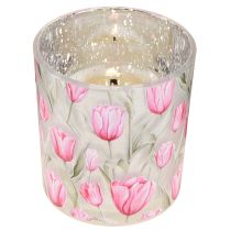 Artikel Decoratieve glazen lantaarn met tulpmotief voor een lenteachtige sfeer in huis, 8 cm, 4 stuks.