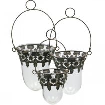 Lantaarn glas om decoratie op te hangen 24/28/30cm set van 3