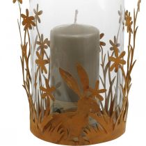 Lantaarn met konijnen, lentedecoratie, metalen decoratie met bloemen, paaspatina Ø11.5cm H18cm