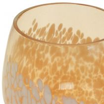 Artikel Lantaarn glazen theelichthouder glas decoratie bruin wit Ø8cm 4st