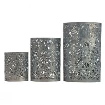 Lantaarndecoratie metaal tuin grijs H10/15/20cm set van 3