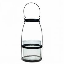Artikel Lantaarn glas met handvat kandelaar zwart H25cm