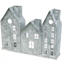 Artikel Raamdecoratie Kerst, lantaarn, diorama huis serie, metalen decoratie zilver shabby chic L20cm H20cm