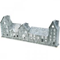 Artikel Rij huizen, metalen decoratie voor verlichting, adventsdecoratie, zilveren lantaarn L52cm H20cm