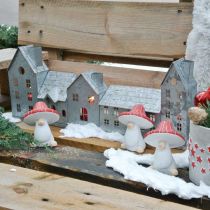 Artikel Rij huizen, metalen decoratie voor verlichting, adventsdecoratie, zilveren lantaarn L52cm H20cm