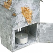 Artikel Lantaarnhuis metaal shabby chic gewassen wit, roest H20cm