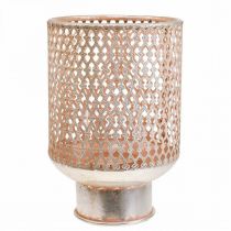 Artikel Lantaarn metalen kandelaar glas zilver roze Ø18cm H27cm