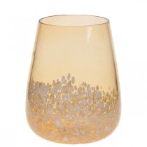 Lantaarn glazen theelichthouder glas decoratie bruin wit Ø10cm
