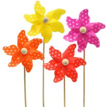 Windmolen mini diverse kleuren met stippen Ø8cm 12st