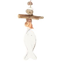 Artikel Windgong zeilschip decoratie vis hout wit natuurlijk H56cm