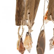 Houten windgong, schelpen maritiem decor naturel Ø14cm H40cm