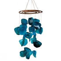 Artikel Windgong maritieme hangdecoratie Capiz schelpen blauw 90cm