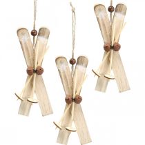 Winter deco ski kerstboom decoratie ski paar hout H17cm 4st
