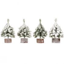 Artikel Winterdecoratie kerstboom in groen wit Ø7cm H14cm 4st