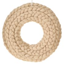 Artikel Decoratieve krans van wolvilt om op te hangen lichtbruin Ø25cm B4cm