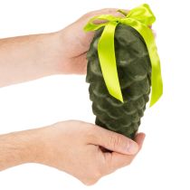 Artikel Decoratieve dennenappels om op te hangen, met fluweel beklede dennenappels met lint en strik, 18 cm, 3 stuks