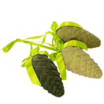 Artikel Decoratieve dennenappels om op te hangen, met fluweel beklede dennenappels met lint en strik, 18 cm, 3 stuks