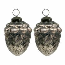 Kerstboomdecoratie kegels glas brons Ø9cm H10cm 2st