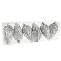 Artikel Kegels kunststof zilver 8cm 6st. om op te hangen