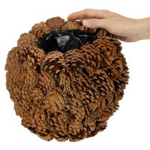 Artikel Decoratieve plantenpot met dennenappels, natuurlijke uitstraling, 27 cm. Ronde pot met dennenappels, naturel bruin, gemaakt van dennenappels, 27 cm x 22 cm.
