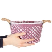 Artikel Zinken kom, ruitvormig met touwgrepen, violet/wit gewassen, Ø24,5 cm H14 cm