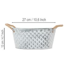 Artikel Ovale zinken kom met touwgrepen, 27 cm x 17,5 cm, H12 cm