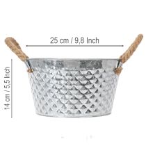 Artikel Ronde zinken kom met touwgrepen Ø25cm H14cm