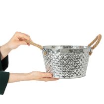 Artikel Ronde zinken kom met touwgrepen Ø25cm H14cm