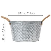 Artikel Ronde zinken schaal met touwgrepen Ø28cm H16cm