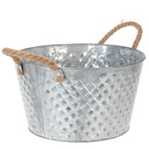 Artikel Ronde zinken schaal met touwgrepen Ø28cm H16cm