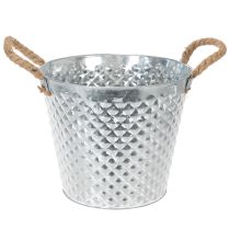 Artikel Zinken pot, ruitvormig, met touwgrepen, witgekalkt, Ø24,5 cm H21 cm