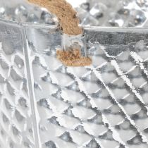 Artikel Zinken pot, ruitvormig, met touwgrepen, witgekalkt, Ø24,5 cm H21 cm