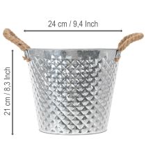 Artikel Zinken pot, ruitvormig, met touwgrepen, witgekalkt, Ø24,5 cm H21 cm