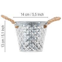 Artikel Zinken pot met touwgrepen Ø14,5cm H13cm