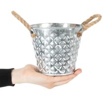 Artikel Zinken pot met touwgrepen Ø14,5cm H13cm