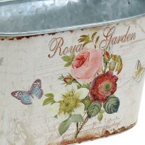 Vintage bloembak, metalen pot met handvatten, plantenbak met rozen L18cm H10.5cm