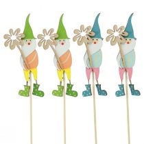 Artikel Dwergdecoratie met bloem bloemplug hout 4×10,5cm 12st