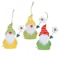 Artikel Lentedecoratie kabouter om houten dwerg met bloem op te hangen H17cm 6 st