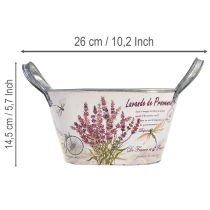 Artikel Ovale metalen bloemenvaas met handvatten, lavendel, 26×13×14,5 cm