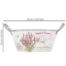 Artikel Ovale metalen bloemenvaas met handvatten, lavendel, 32×15×15 cm
