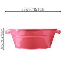 Artikel Roze metalen bloemenkom met handvatten, rond, Ø33,5 cm