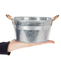 Artikel Ronde bloemenvaas met handvatten, metalen schaal Ø17,5 cm H9 cm