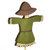 Artikel Bloemplug vogelverschrikker houtdecoratie gekleurd H8cm 12 st