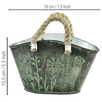 Artikel Bloempot met handvatten, tas, metaal, jute, 19×13,5×13,5 cm