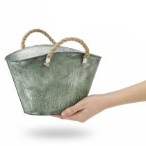 Artikel Bloempot met jute handvatten, metalen draagtas, 31×20×17 cm