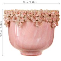 Artikel Bloempot Keramiek met Bloemenrand Roze Ø19cm H16.5cm